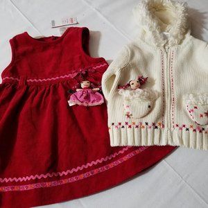 Gymboree Peruvian Doll hooded Sweater & Corduroy Dress, diaper cover NWT